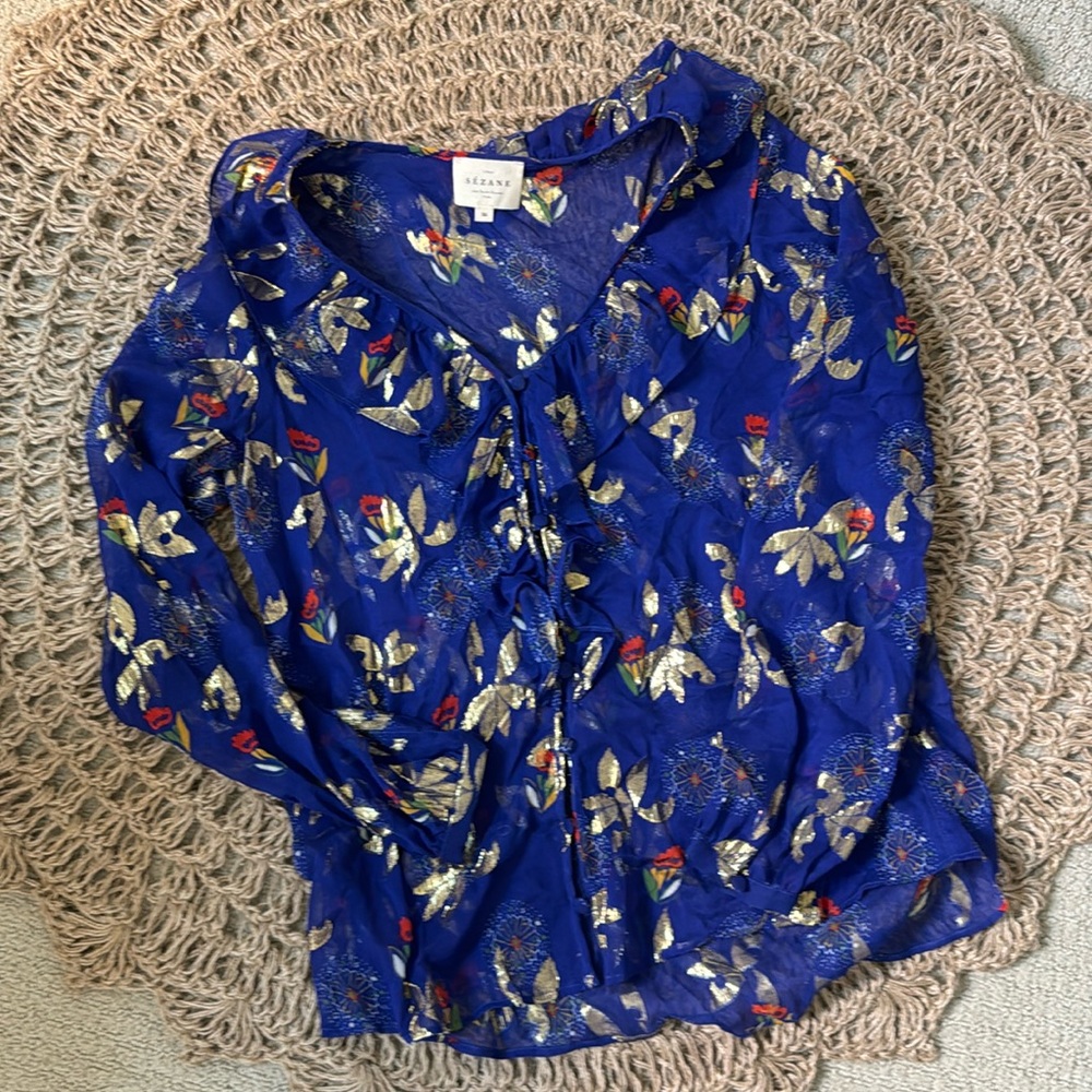 Sezane | Priscilla Floral Metallic Blouse Womens Small Size 36